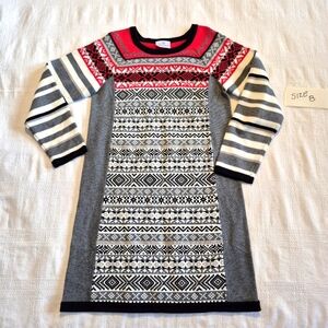 Hanna Andersson girls size 130 or 8 gray, white & red sweater dress EUC